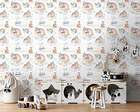 Флизелиновые фотообои для детской 460 x 300 см Спящие зверята на облаках (13672V12)+клей