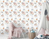 Флизелиновые фото обои в детскую комнату 254 x 184 см Спящие зверята на облаках (13672V4)+клей