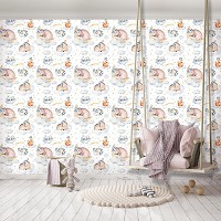 Флизелиновые фотообои в детскую комнату 368 x 254 см Спящие зверята на облаках (13672V8)+клей