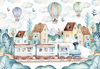 Облака флизелиновые фотообои 416 x 290 см Детские - Домики поезд и воздушные шары (13673VEXXXXL)+клей - вид 1 миниатюра