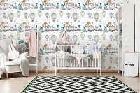 Флизелиновые фотообои 368 x 280 см Поезда и воздушные шары в детскую спальню (13674V10)+клей