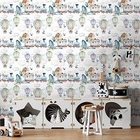 Флизелиновые фото обои для детской 254 x 184 см Поезда и воздушные шары (13674V4)+клей