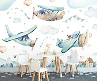 Флизелиновые фотообои для детской спальни 368 x 280 см Самолеты над домиками (13676V10)+клей