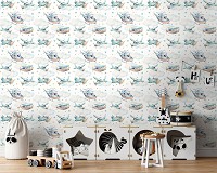 Флизелиновые фотообои детские Самолеты летают в облаках (13677V)+клей