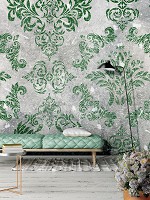 Флизелиновые фотообои 312x219 см Зеленый узор на бетоне (13682VEXXL) +клей