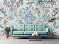 Флизелиновые фотообои 368x254 см Синий узор на бетоне (13683V8) +клей