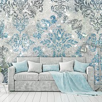 Флизелиновые фото обои на кухню 254x184 см Синий узор на бетоне (13683V4)+клей