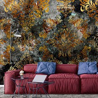 Флизелиновые фотообои абстракция 312 x 219 см Золотисто-коричневый узор на бетонной стене (13684VEXXL)+клей