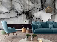 Флизелиновые фотообои в коридор 312 x 219 см Абстракция - Волнистые узоры на черно-белом камне (13689VEXXL)+клей