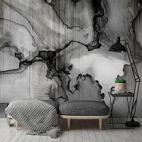 Флизелиновые фотообои 368 x 254 см Абстракция - Волнистые узоры на черно-белом камне (13689V8)+клей