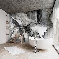 Флизелиновые фотообои на кухню 368 x 254 см Абстракция - Птица на черно-белом камне (13690V8)+клей