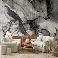 Флизелиновые фотообои 416 x 290 см Абстракция - Птица на черно-белом камне (13690VEXXXXL)+клей
