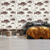 Флизелиновые фотообои Рыбы Пираньи на старой газете (13691V)+клей