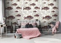 Флизелиновые фотообои с рыбами 254 x 184 см Пираньи на старой газете (13691V4)+клей