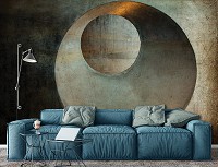 Красивые флизелиновые фотообои на кухню 416 x 290 см Абстракция - Круги на стене (13693VEXXXXL)+клей