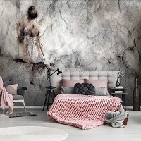 Флизелиновые фото обои в комнату девочке 254 x 184 см Девушка на качелях на потрескавшейся стене (13694V4)+клей