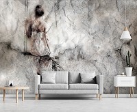 Флизелиновые фотообои для девочек в комнату 460x300 см Девушка на качелях на потрескавшейся стене (13694V12) +клей