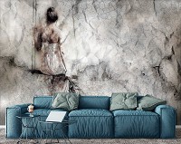 Флизелиновые фотообои для девочек в комнату 312x219 см Девушка на качелях на потрескавшейся стене (13694VEXXL)+клей