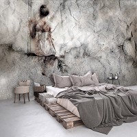 Винтажные флизелиновые фотообои Девушка на качелях на потрескавшейся стене (13694V)+клей