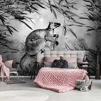Флизелиновые фото обои животные на стену 254 x 184 см Черно-белый кенгуру на бетоне (13696V4)+клей