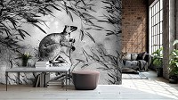 Флизелиновые фото обои животные на стену 254 x 184 см Черно-белый кенгуру на бетоне (13696V4)+клей - вид 5 миниатюра