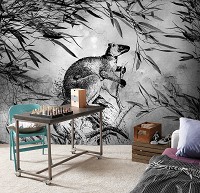 Флизелиновые фото обои животные на стену 254 x 184 см Черно-белый кенгуру на бетоне (13696V4)+клей - вид 8 миниатюра