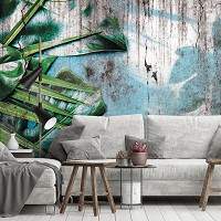 Флизелиновые фотообои 416 x 290 см 3D Огромные зеленые листья на старой стене (13700VEXXXXL)+клей