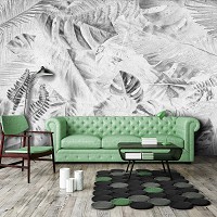 Флизелиновые фото обои в спальню 254 x 184 см Цветы - Черно-белые листья на старой бумаге (13701V4)+клей