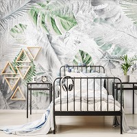 Природа флизелиновые фотообои 460 x 300 см Цветы - Зеленые и белые листья на старой бумаге (13702V12)+клей