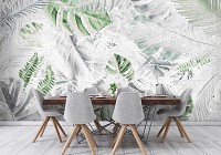 Природа флизелиновые фотообои Зеленые и белые листья на старой бумаге (13702V)+клей