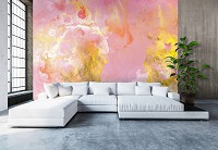 Флизелиновые мраморные фото обои в комнату 254 x 184 см Абстракция - Золотой песок на розовом камне (13710V4)+клей