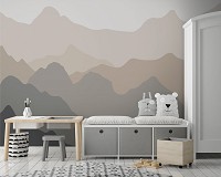 Скандинавские горы детские флизелиновые фотообои 368x254 см Контур холмов в бежевом цвете (13712V8) +клей