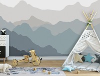 Скандинавский стиль детские флизелиновые фотообои 416x290 см Контур гор синим цветом (13713VEXXXXL) +клей