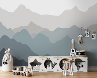 Скандинавский стиль детские флизелиновые фотообои 368x254 см Контур гор синим цветом (13713V8) +клей