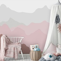 Скандинавский стиль детские флизелиновые фотообои 368x254 см Контур гор розового цвета (13714V8) +клей