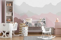 Скандинавский стиль детские флизелиновые фотообои 460x300 см Контур гор розового цвета (13714V12) +клей