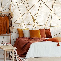 Светлые флизелиновые фотообои Золотые линии на мраморе (13716V)+клей