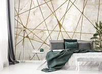 Флизелиновые фотообои с геометрическим рисунком 368 x 280 см Абстракция - Золотые линии на мраморе (13716V10)+клей