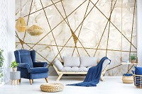 Флизелиновые мраморные фото обои в комнату 254 x 184 см Абстракция - Золотые линии на светлом (13716V4)+клей