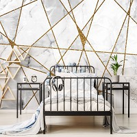 Светлые флизелиновые фотообои 416 x 290 см Абстракция - Золотые линии на сером мраморе (13717VEXXXXL)+клей