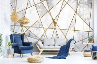 Флизелиновые фотообои с геометрическим рисунком 368x254 см Абстракция - Золотые линии на сером мраморе 13717V8+клей