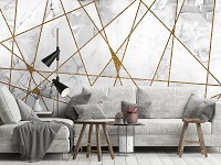 Флизелиновые фотообои геометрический узор Золотые линии на сером мраморе (13717V)+клей