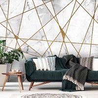 Флизелиновые фотообои геометрия 416 x 254 см Абстракция - Золотые линии на сером мраморе (13717VEXXXL)+клей