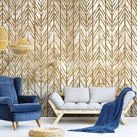 Геометрия на флизелиновых фото обоях 312 x 219 см Абстракция - Золотой узор на светлом мраморе (13720VEXXL)+клей