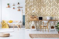 Флизелиновые фото обои на стену 254 x 184 см Абстракция - Золотой узор на светлом мраморе (13720V4)+клей