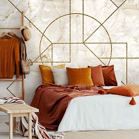 Флизелиновые фото обои 254 x 184 см Абстракция - Геометрический узор на светлом мраморе (13721V4)+клей