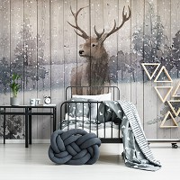 Флизелиновые фотообои с животными Гордый олень на деревянных досках (13723V)+клей