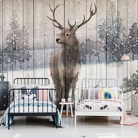 Флизелиновые фотообои 368 x 254 см Животные - Гордый олень на деревянных досках (13723V8)+клей