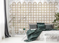 Флизелиновые фотообои на стену 368 x 254 см Абстракция Соты - Золотые шестигранники на белом мраморе (13724V8)+клей