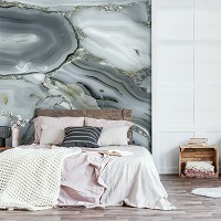 Флизелиновые фотообои в виде камня - Переливающийся серым цветом мрамор (13725V)+клей